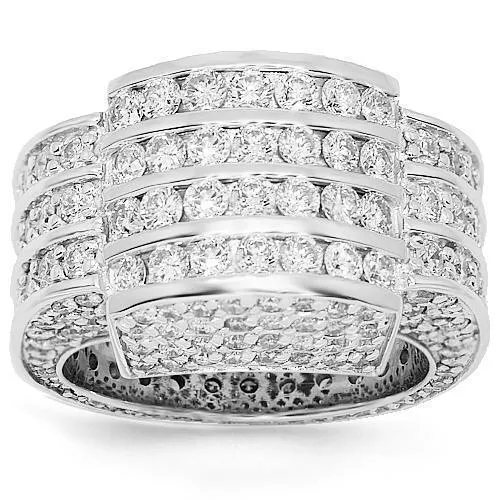14K White Solid Gold Mens Diamond Ring 7.50Ctw