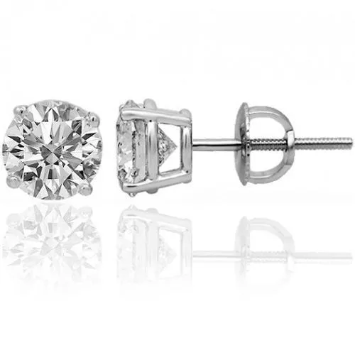 14K White Solid Gold Unisex Four Prong Stunning Diamond Stud Earrings 1.45 Ctw