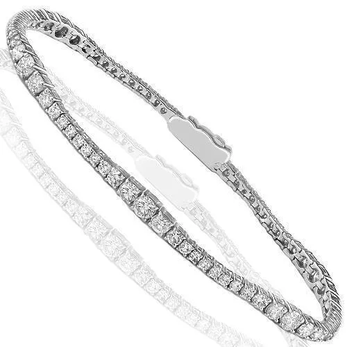 14K White Solid Gold Womens Diamond Bracelet3.75 Ctw