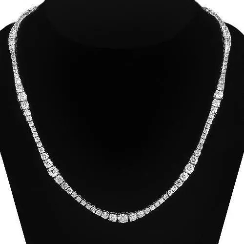14K White Solid Gold Womens Diamond Necklace 8.00 Ctw