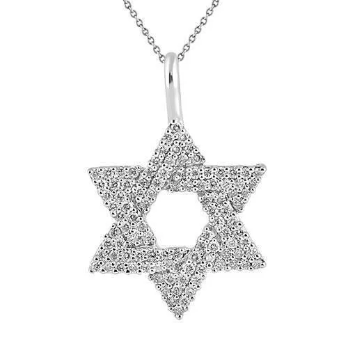 14K White Solid Gold Womens Diamond Star of David Pendant 1.00 Ctw