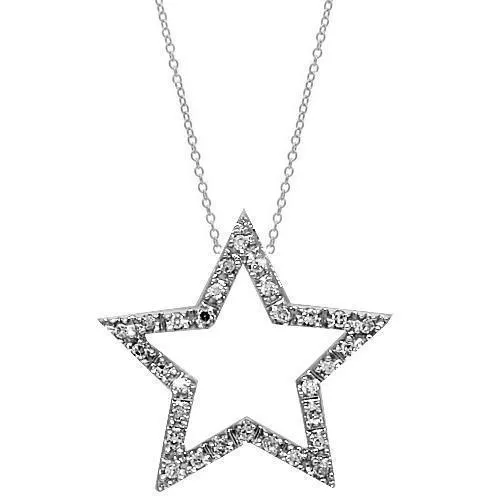 14K White Solid Gold Womens Diamond Star Pendant 0.1 Ctw