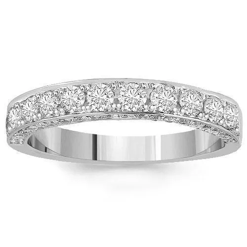 14K White Solid Gold Womens Diamond Wedding Ring Band 0.9 Ctw