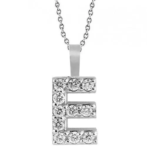 14K White Solid Gold Womens Initial Letter E Diamond Pendant 0.35 Ctw