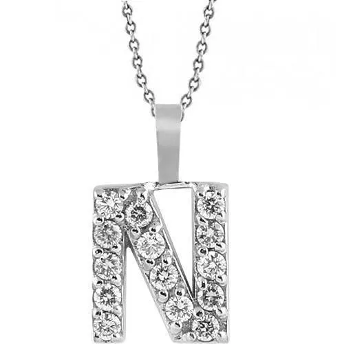 14K White Solid Gold Womens Initial Letter N Diamond Pendant 0.50 Ctw