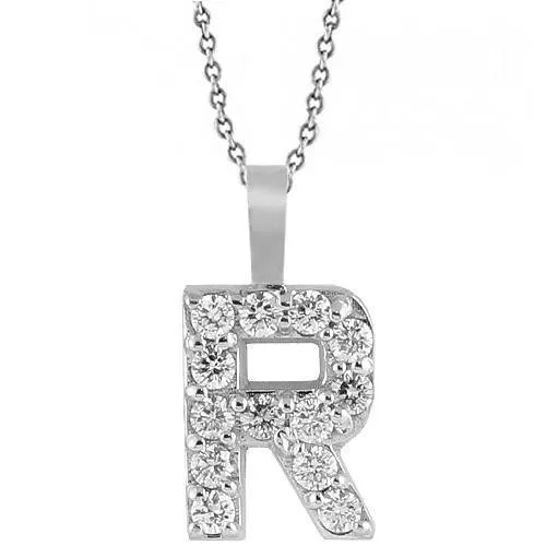 14K White Solid Gold Womens Initial Letter R Diamond Pendant 0.35 Ctw