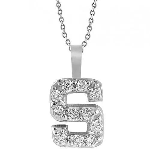 14K White Solid Gold Womens Initial Letter S Diamond Pendant 0.35 Ctw