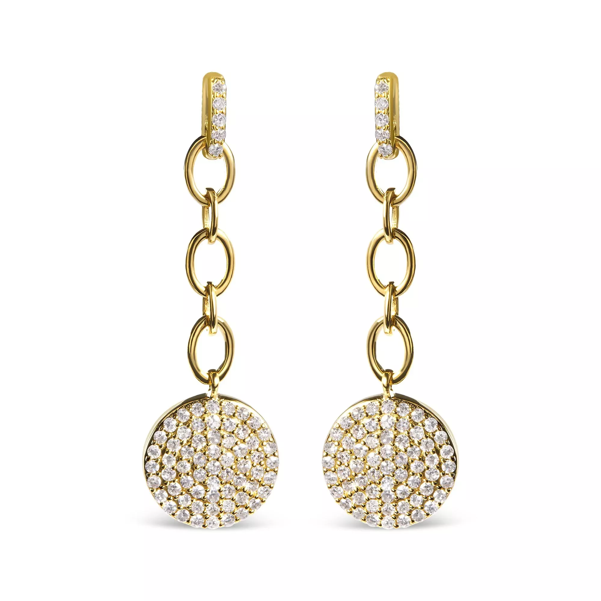 14K Yellow Gold 1.0 Cttw Diamond Chain Cluster Dangle Chain Earrings (I-J Color, I1-I2 Clarity)