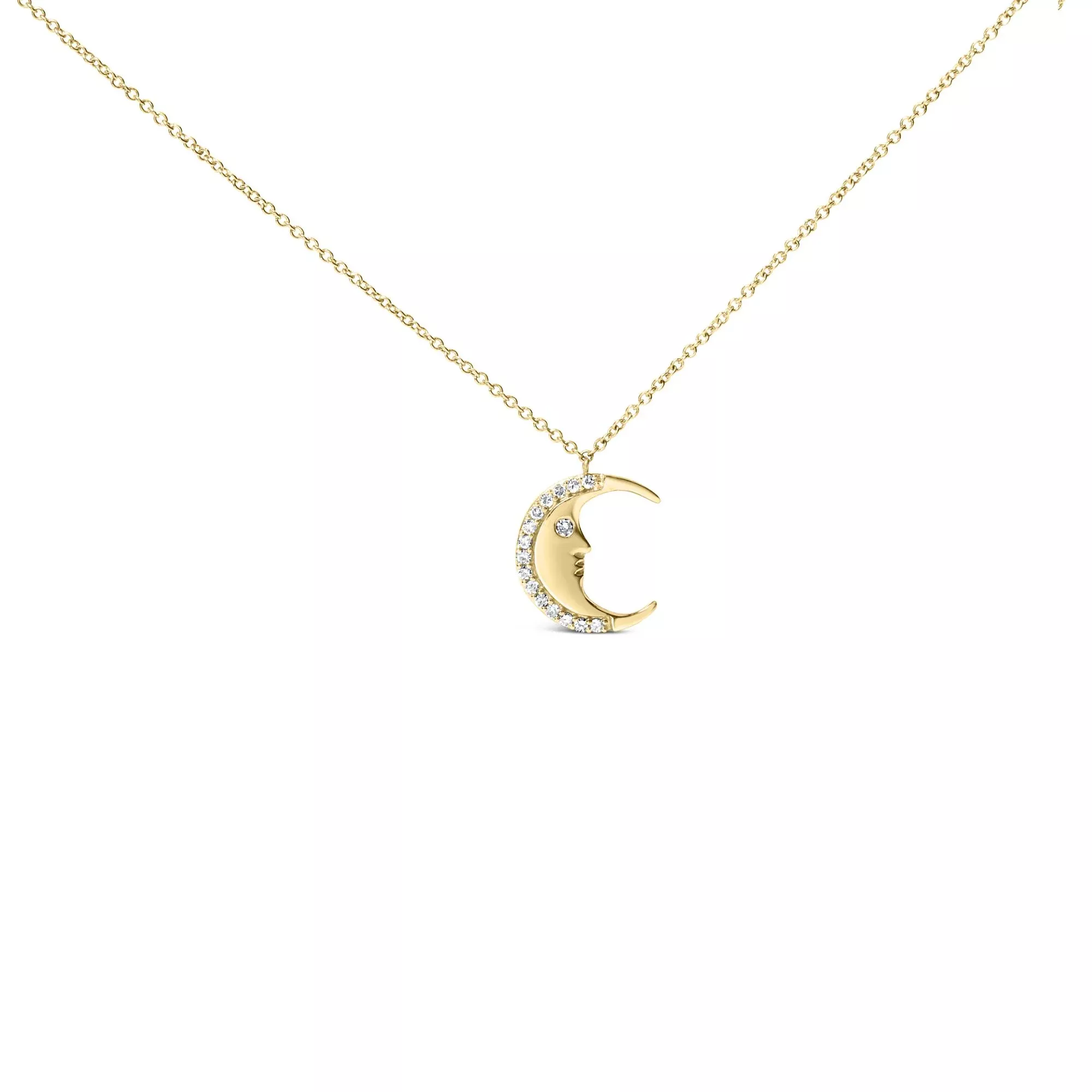 14K Yellow Gold 1/10 Cttw Diamond Crescent Man on the Moon 18" Pendant Necklace (H-I Color, SI1-SI2 Clarity)