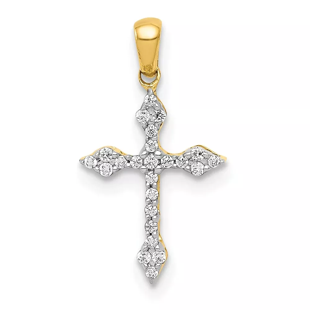 14K Yellow Gold 1 /15ct. Real Diamond Cross Pendant