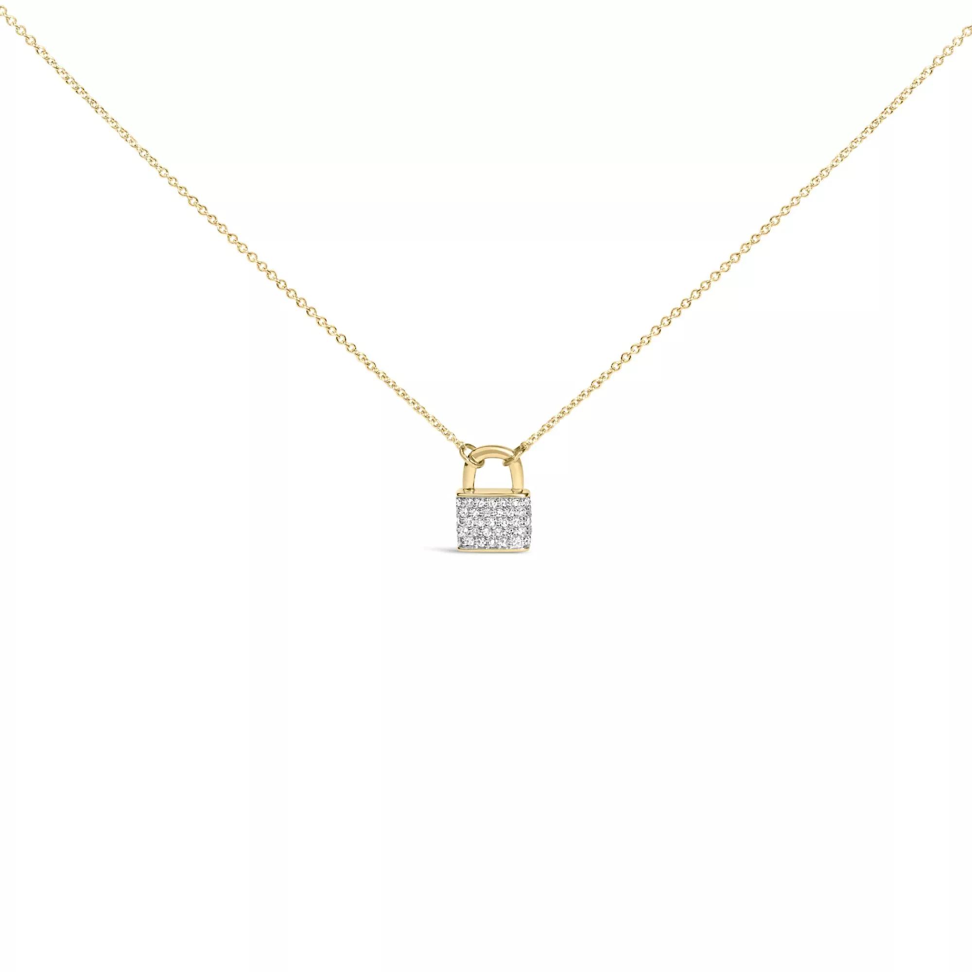 14K Yellow Gold 1/6 Cttw Diamond Lock Pendant 18" Necklace (I-J Color, I1-I2 Clarity)