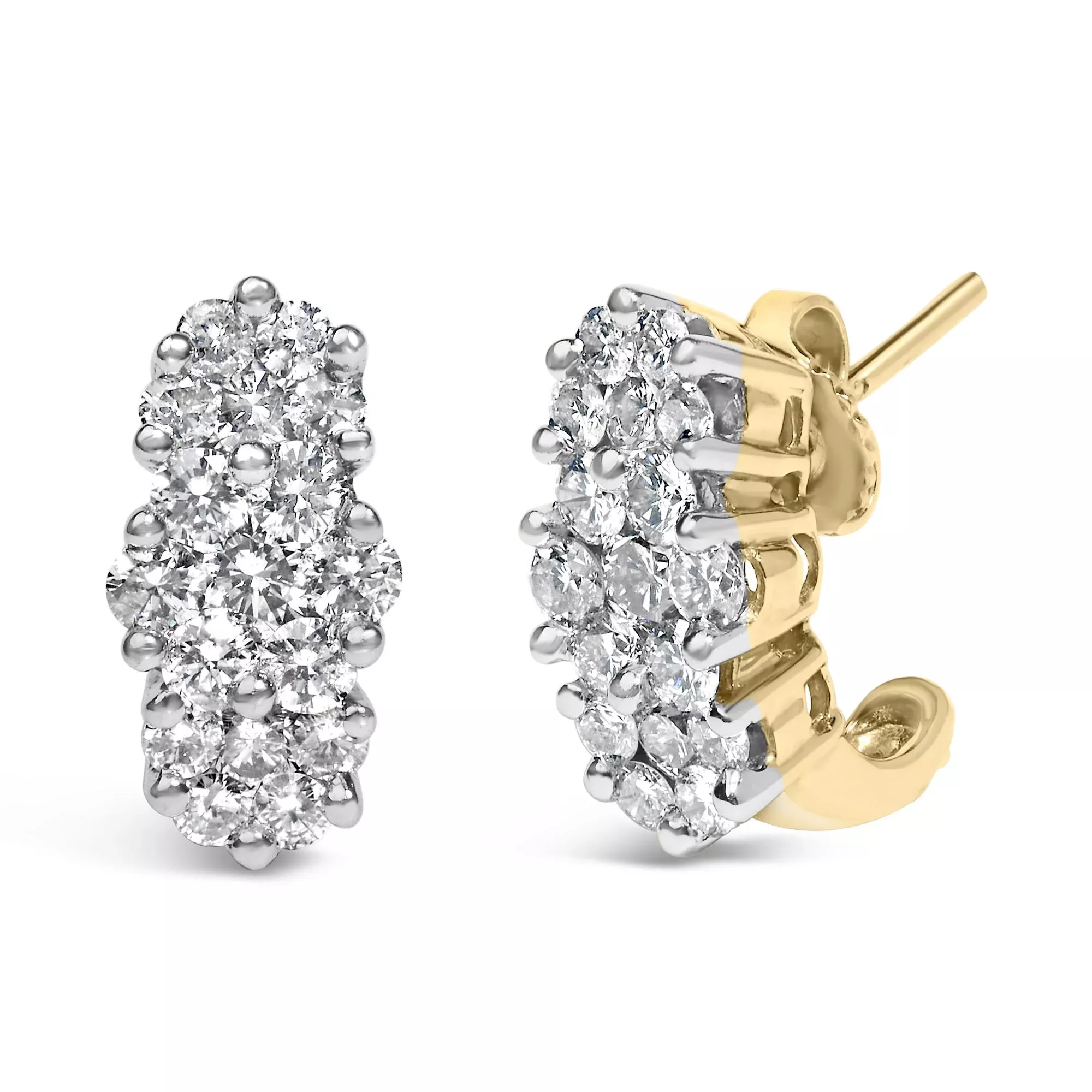 14K Yellow Gold 2.00 Cttw Diamond Cocktail Taper Cluster Stud Earrings (I-J Color, I1-I2 Clarity)