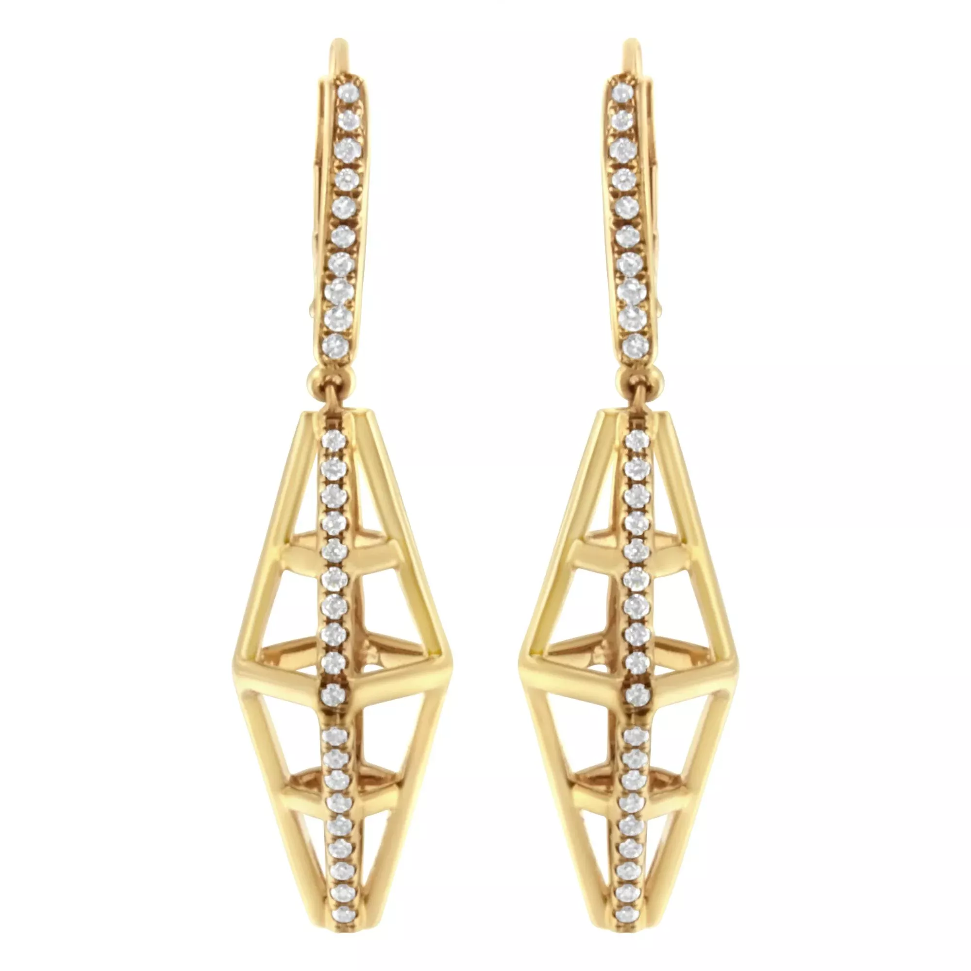 14K Yellow Gold 5/8 Cttw Diamond Geometrical Pillar Drop and Dangle Earrings (G-H Color, SI1-SI2 Clarity)