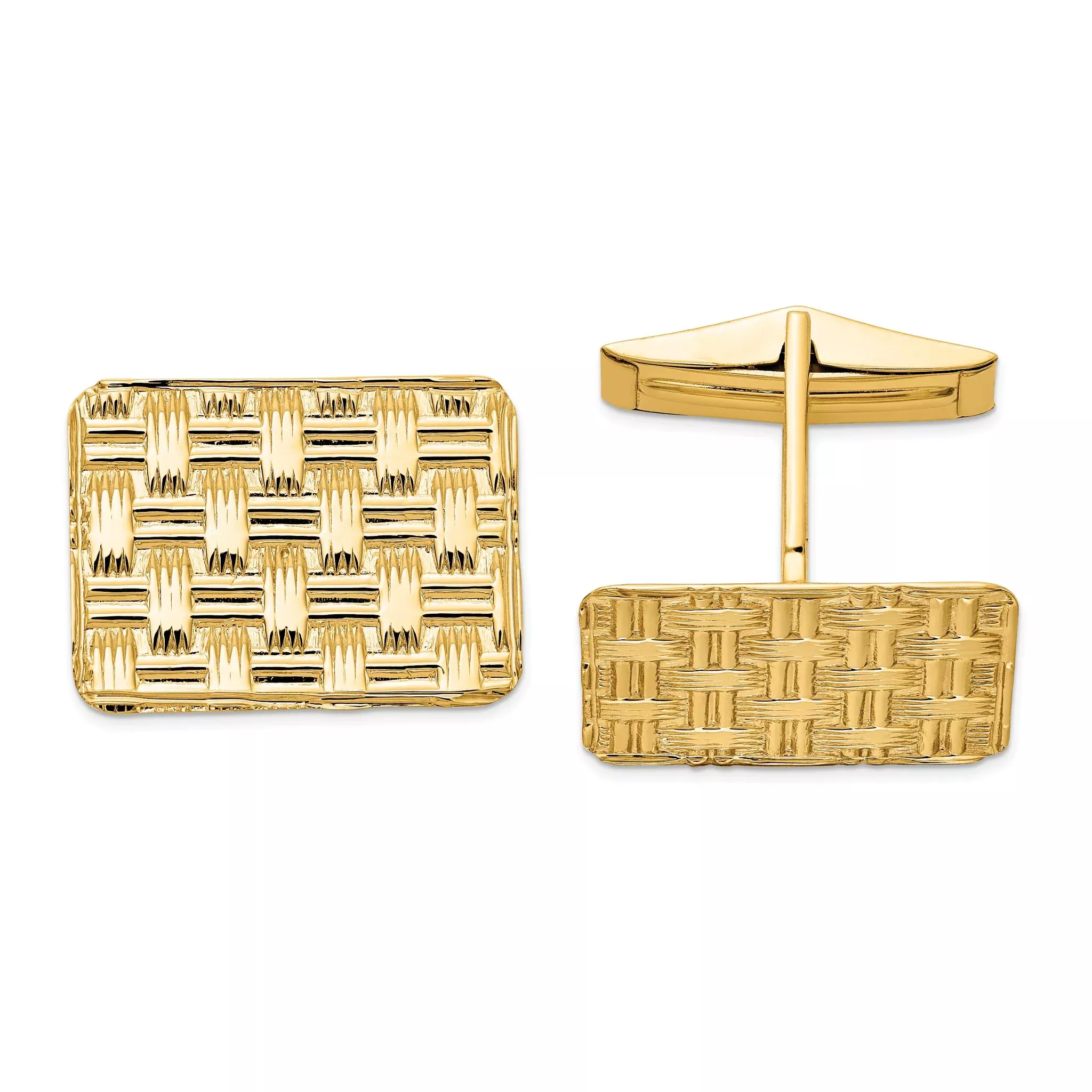 14k Yellow Gold Basketweave Cuff Links