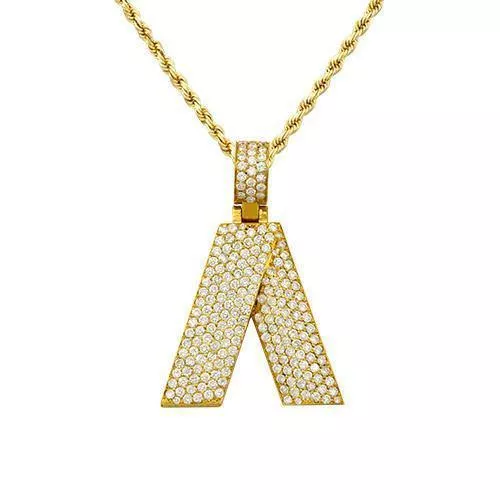 14K Yellow Gold Custom Diamond Initial A Letter Pendant 2.48 Ctw
