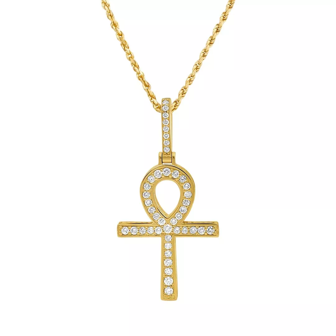 14k Yellow Gold Diamond Ankh Pendant 0.29 Ctw