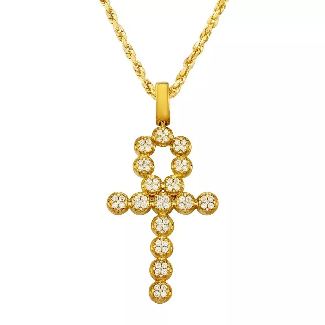14k Yellow Gold Diamond Ankh Pendant 3.25 Ctw