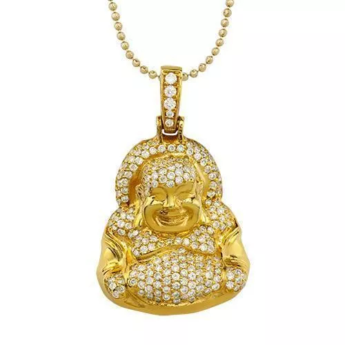 14k Yellow Gold Diamond Buddha Pendant 1.65 Ctw