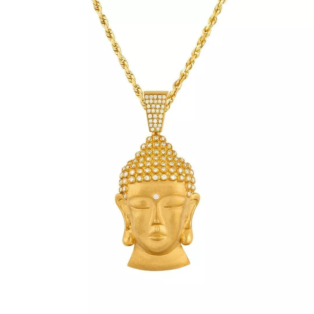14k Yellow Gold Diamond Buddha Pendant 3 Ctw
