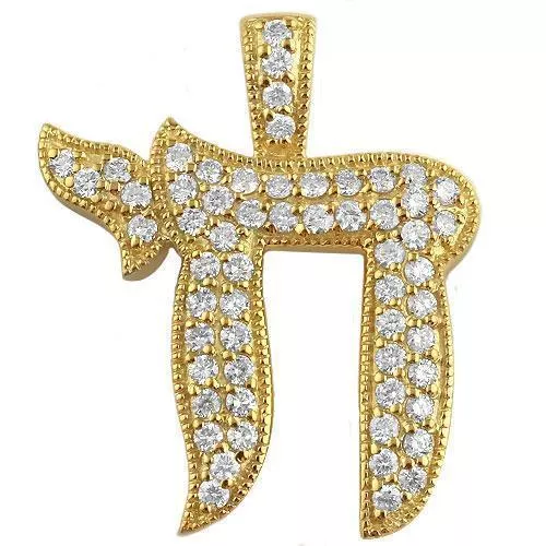 14K Yellow Gold Diamond Chai Pendant 1.25 Ctw
