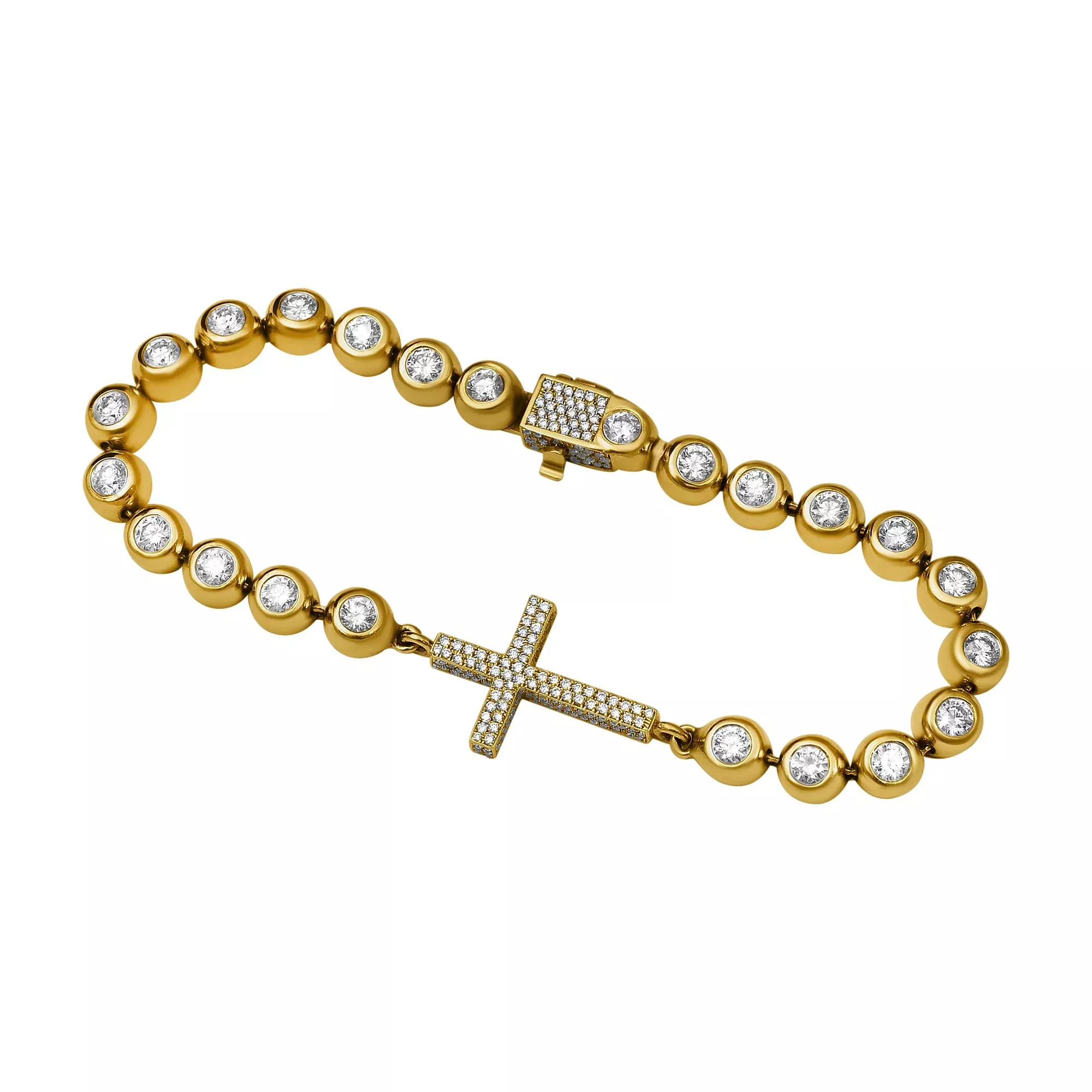 14k Yellow Gold Diamond Cross Bracelet 5 Ctw