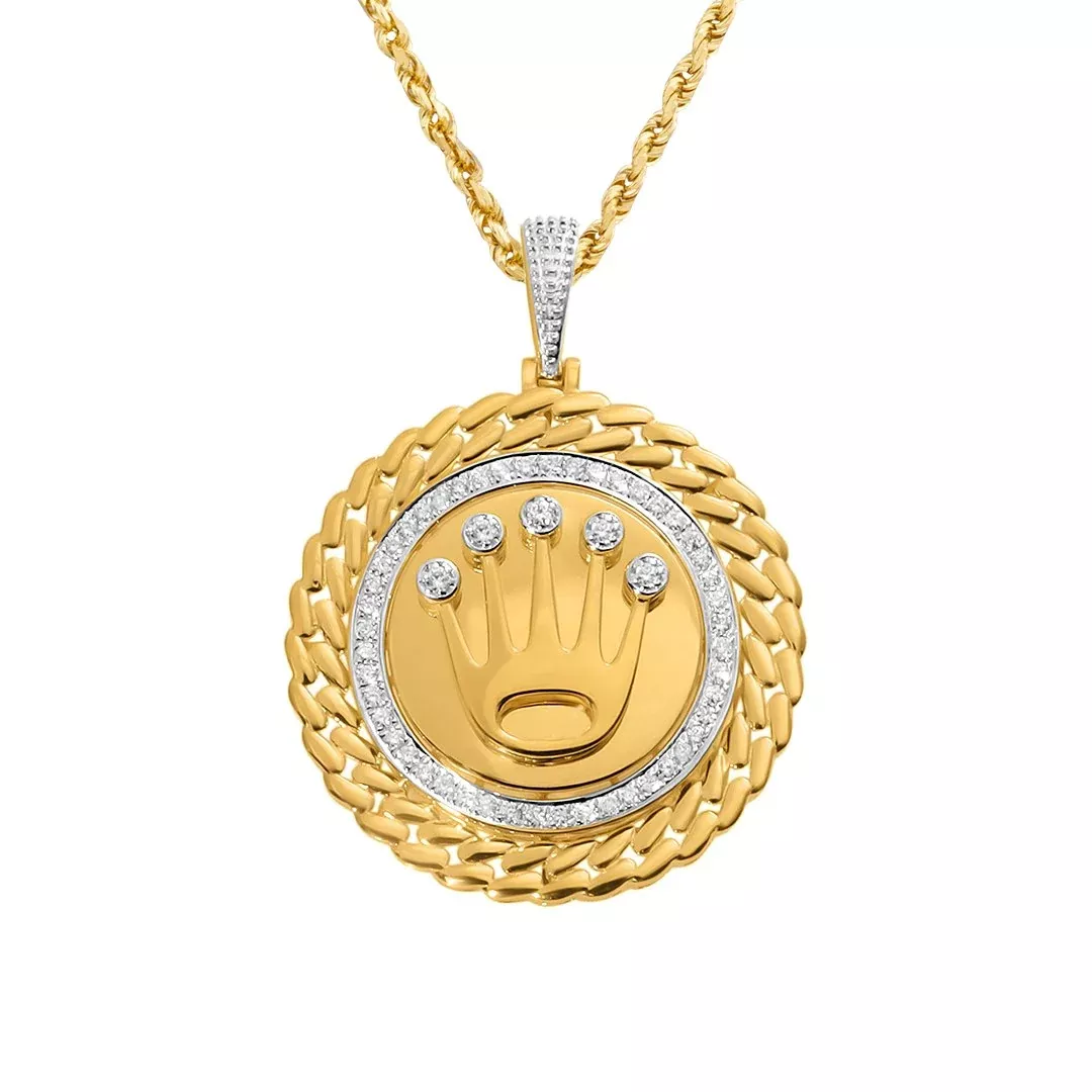 14k Yellow Gold Diamond Crown Pendant 0.35 Ctw