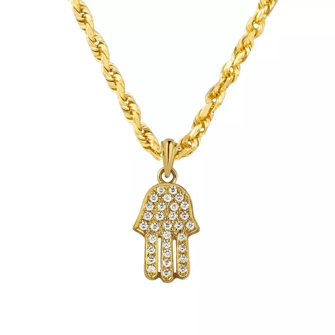14k Yellow Gold Diamond Hamsa Pendant 0.31 Ctw