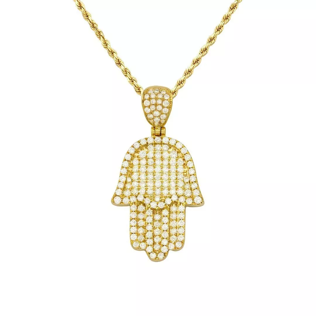 14k Yellow Gold Diamond Hamsa Pendant 1.40 Cwt.