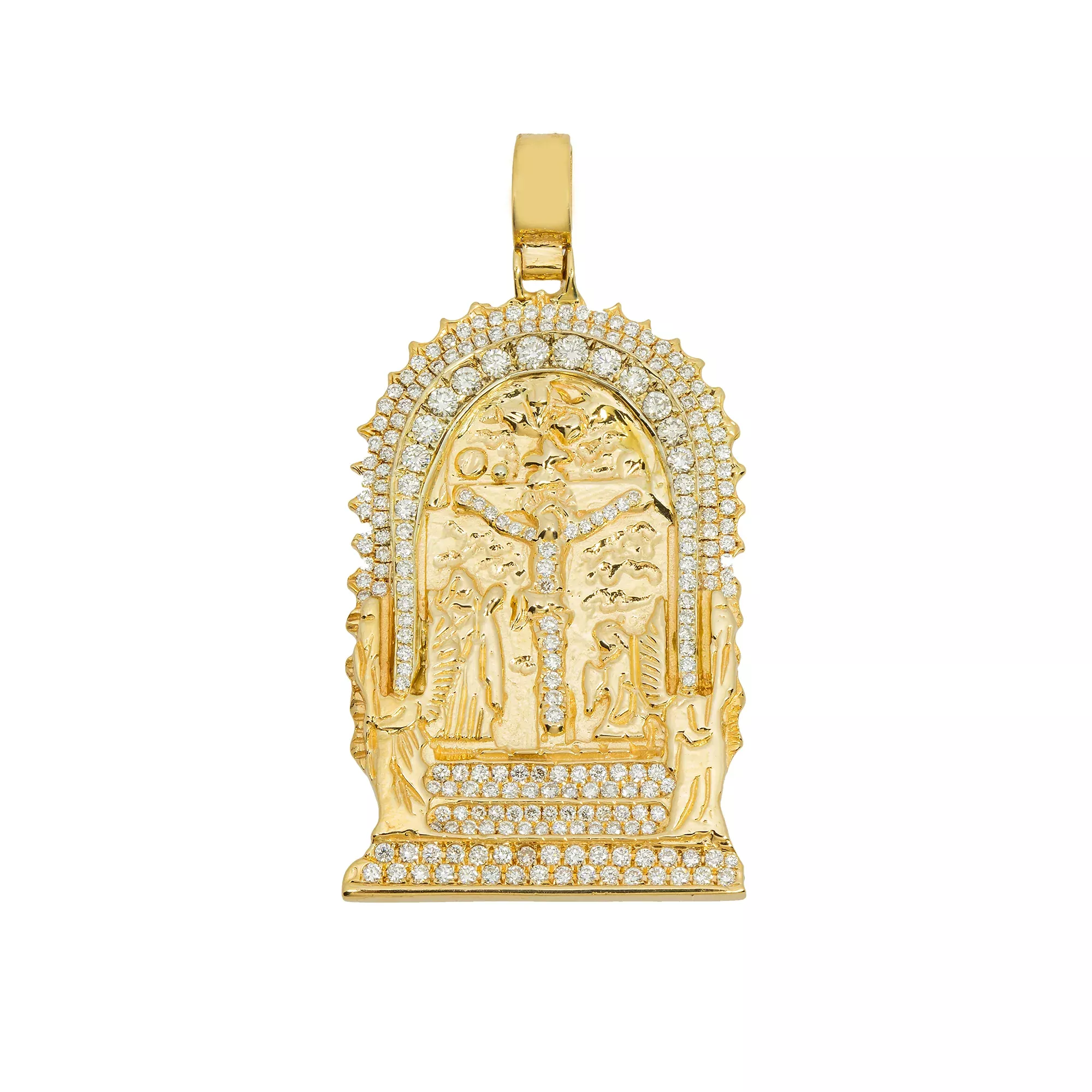 14k Yellow Gold Diamond Jesus Crucifixion Pendant 1 ctw