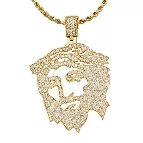 14k Yellow Gold Diamond Jesus Head Pendant 5 Ctw