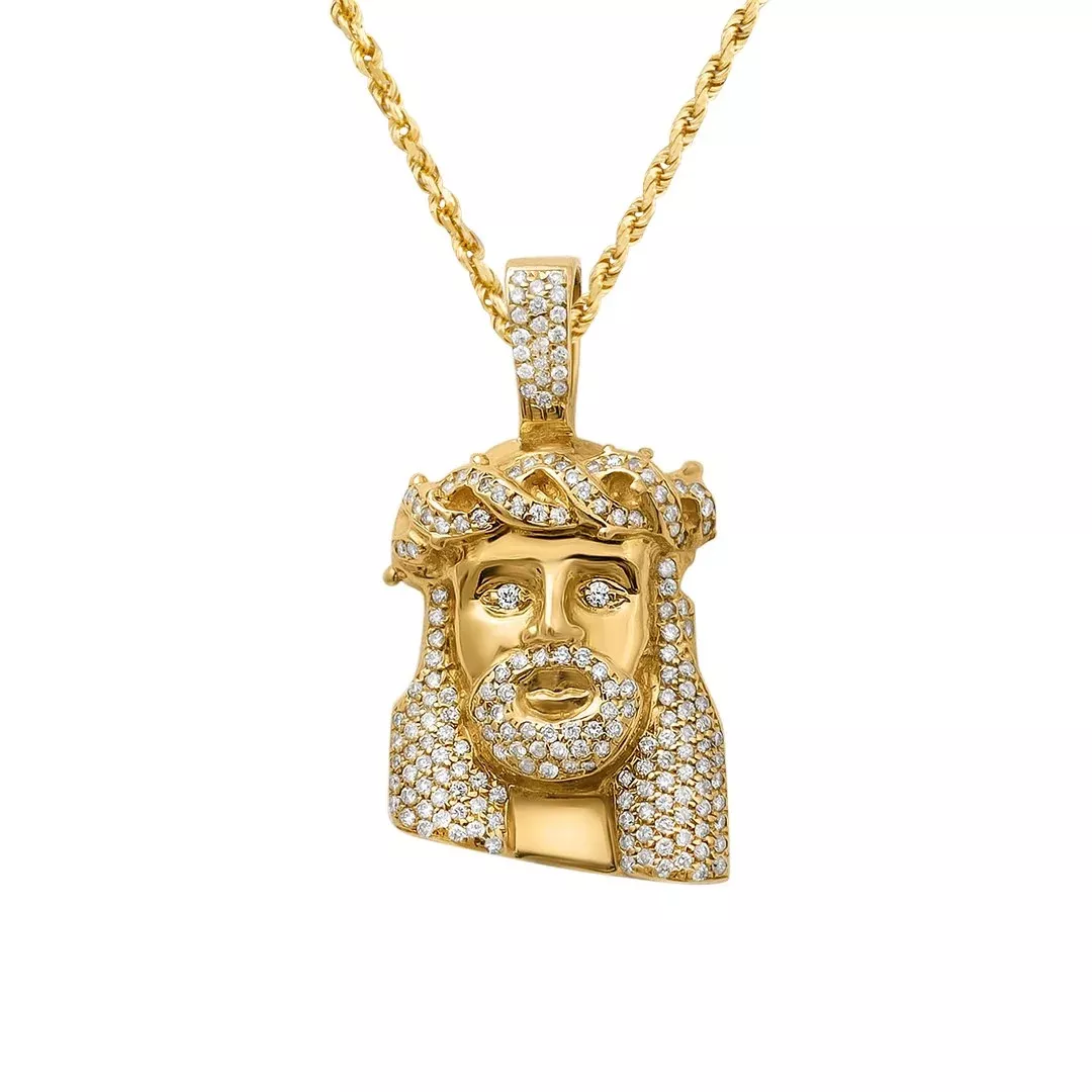 14k Yellow Gold Diamond Jesus Piece Head 1.75 Ctw