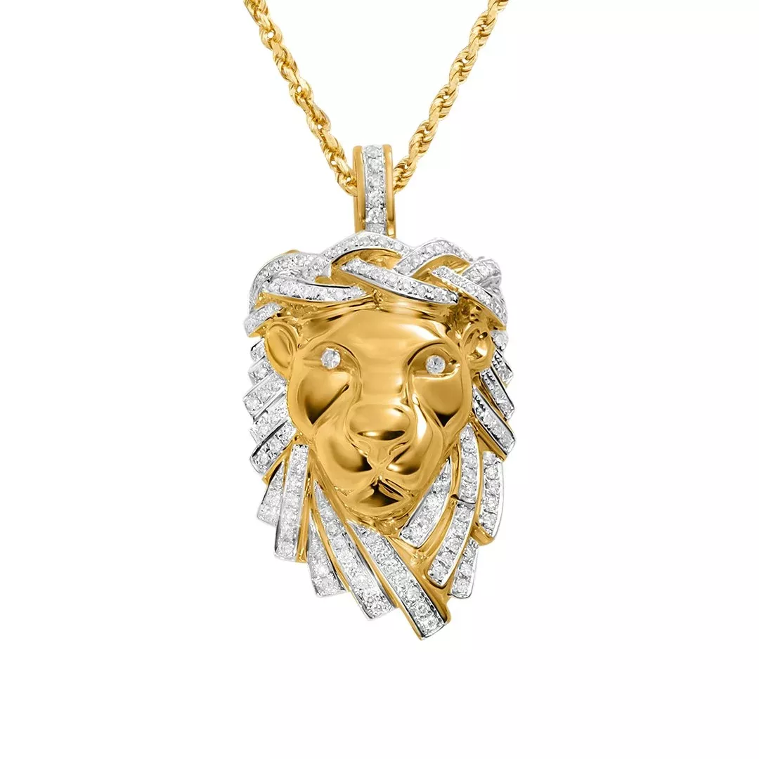 14k Yellow Gold Diamond Lion Jesus Pendant 1.16 Ctw
