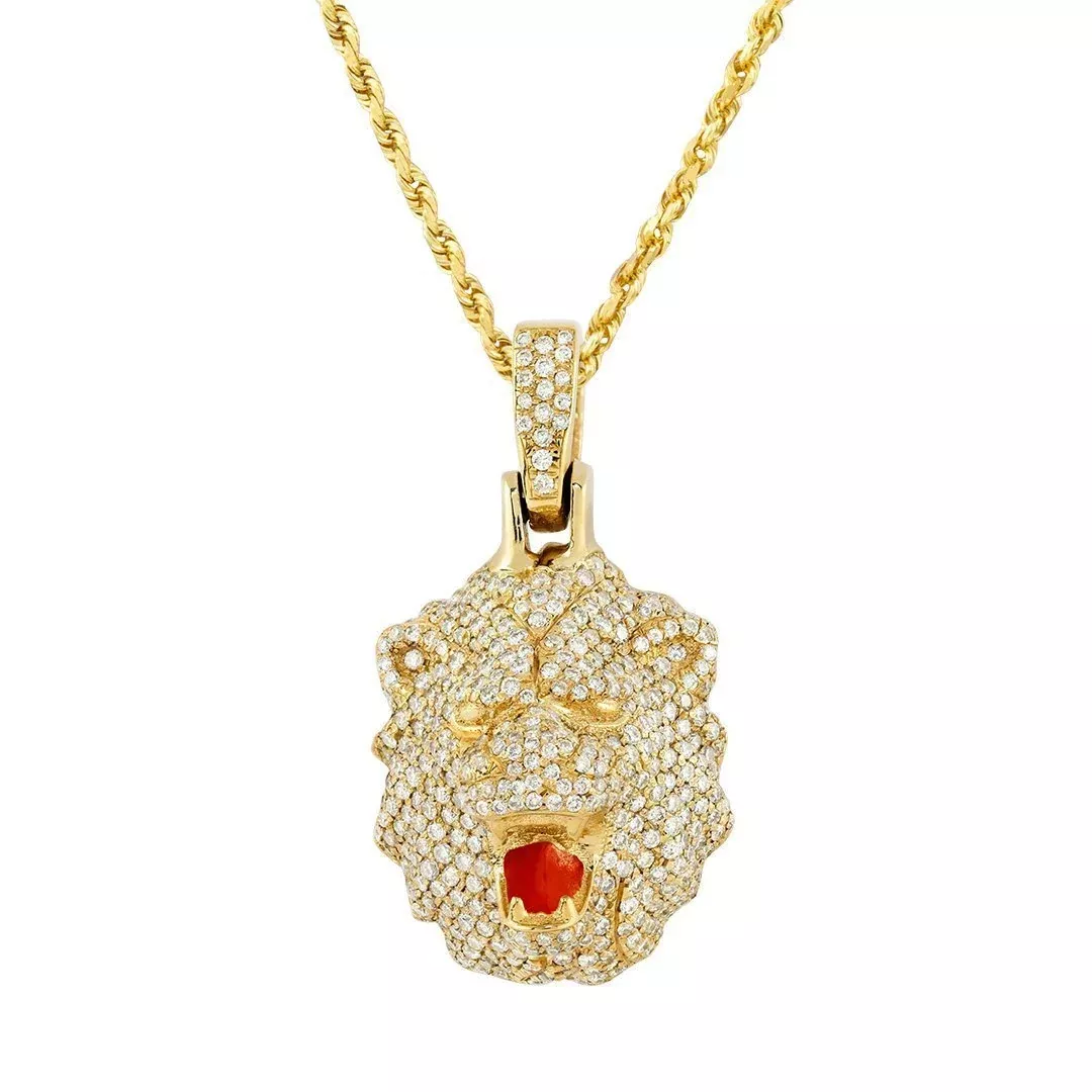 14k Yellow Gold Diamond Lion Pendant 1.50 Ctw