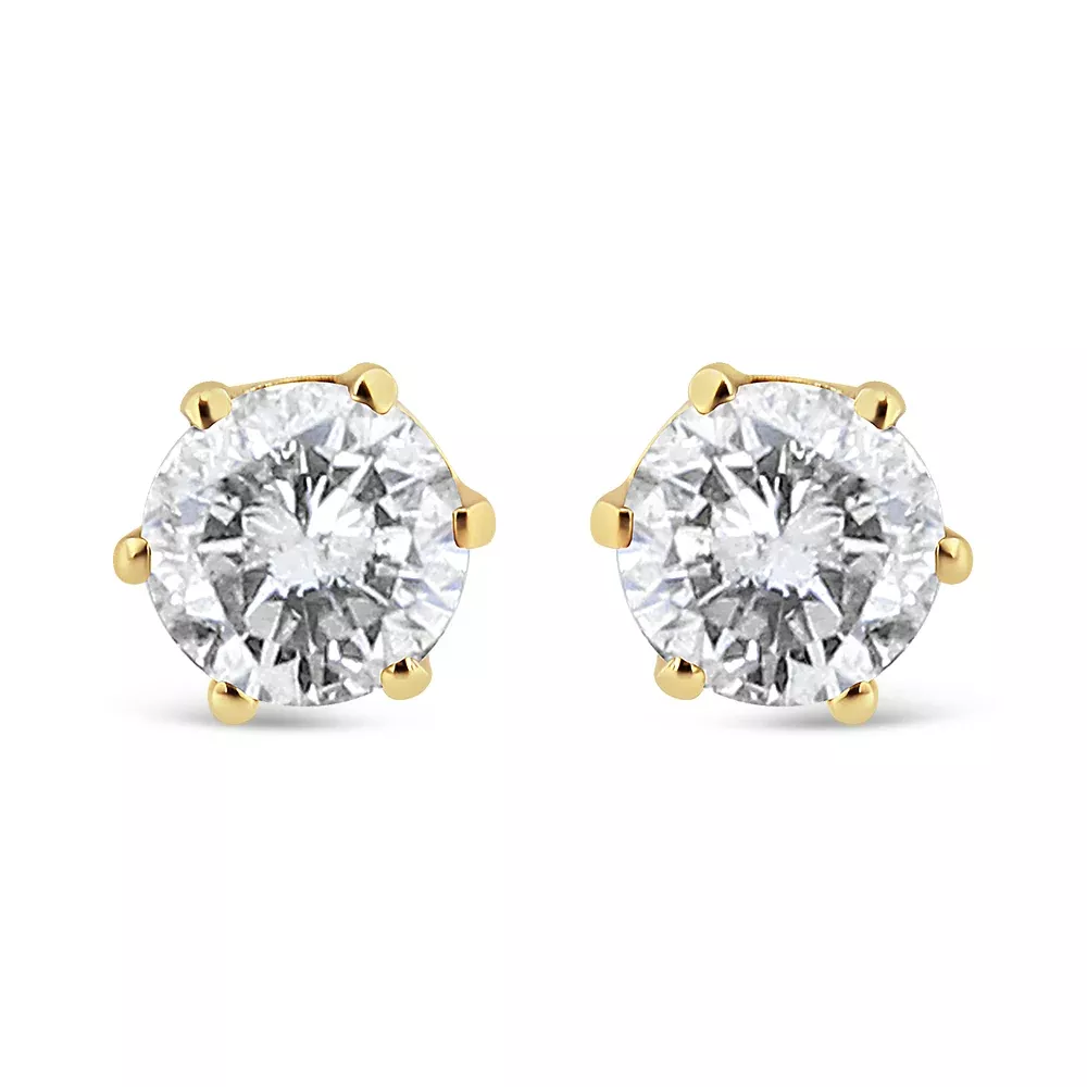 14K Yellow Gold Diamond Solitaire 6 Prong Stud Earrings (3/4 cttw, I-J Color, I2-I3 Clarity)