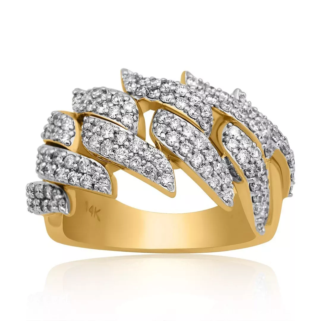 14k Yellow Gold Diamond Spike Cuban Ring 1.4 Cwt.