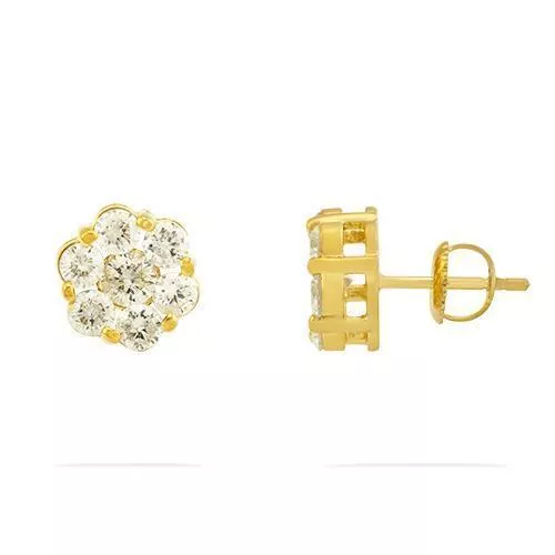 14k Yellow Gold Diamond Stud Cluster Earrings 1.5 Ctw
