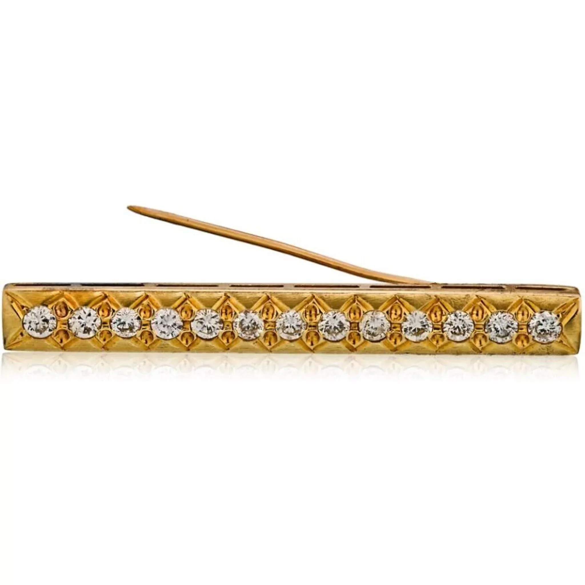 14K Yellow Gold Estate Diamond Bar Brooch