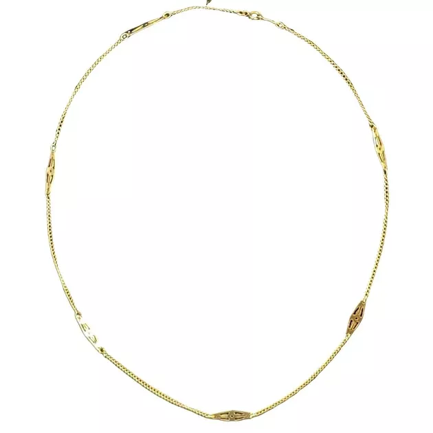 14K Yellow Gold Filigree Panel Vintage Chain Necklace