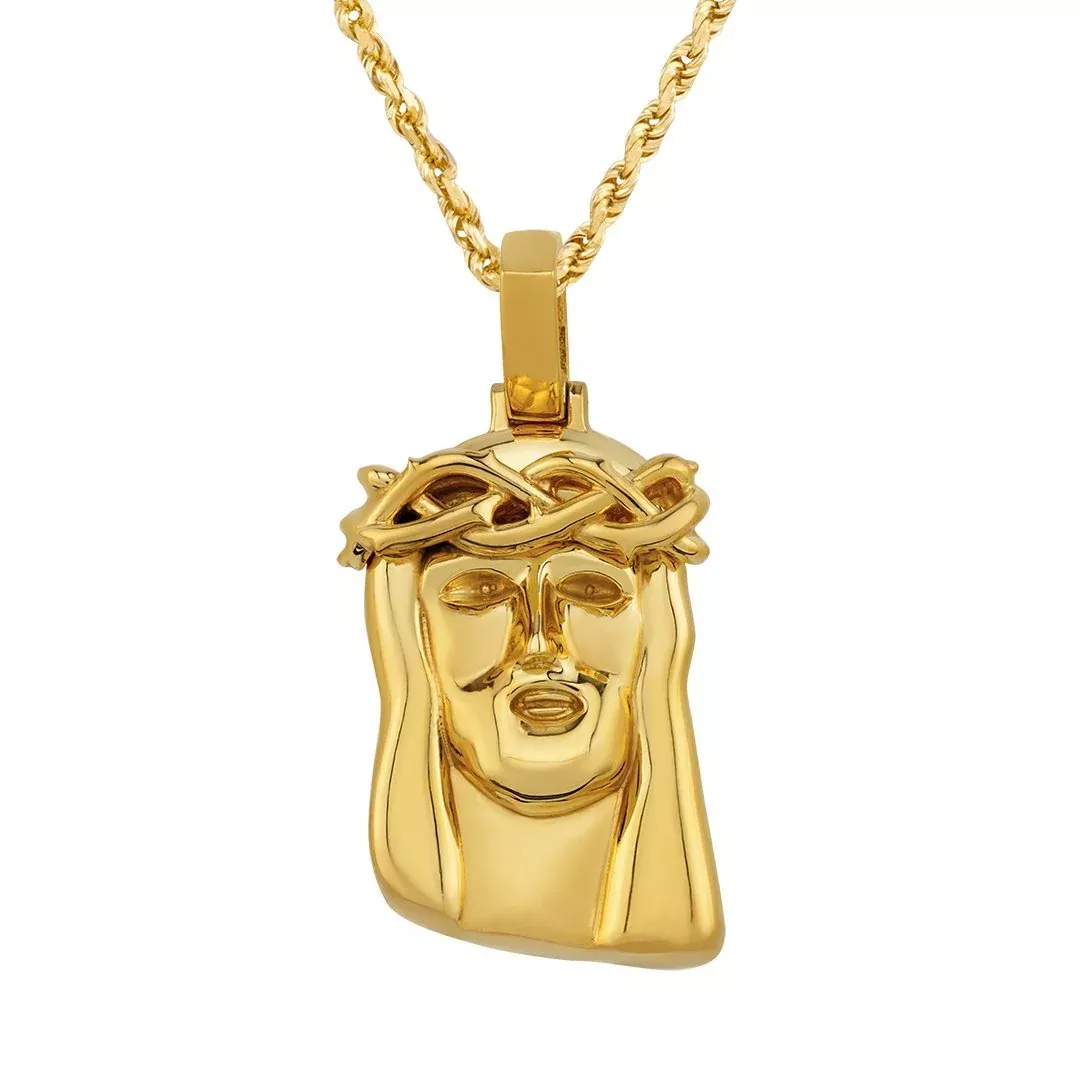 14k Yellow Gold Jesus Head Pendant