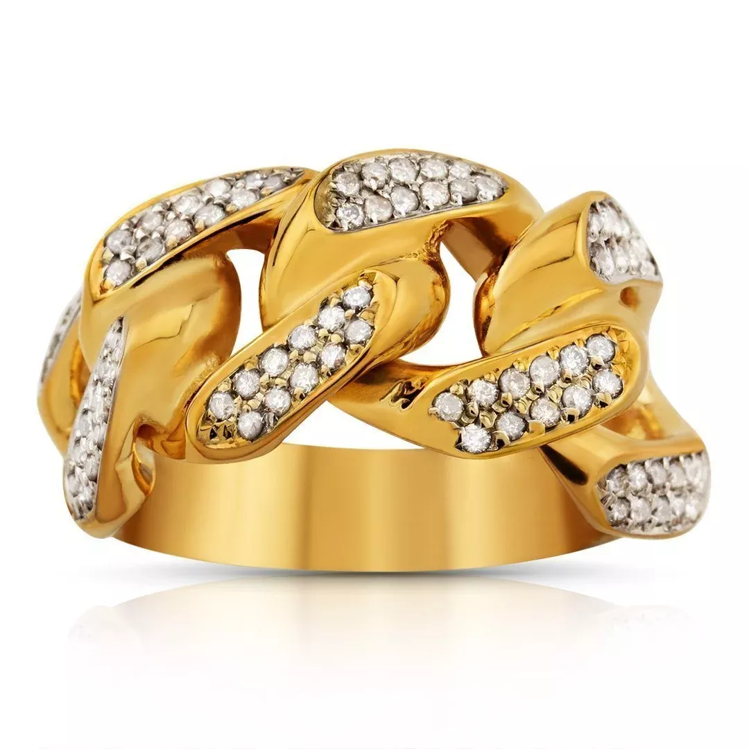 14k Yellow Gold Mens Diamond Cuban Link Ring 0.75 Ctw