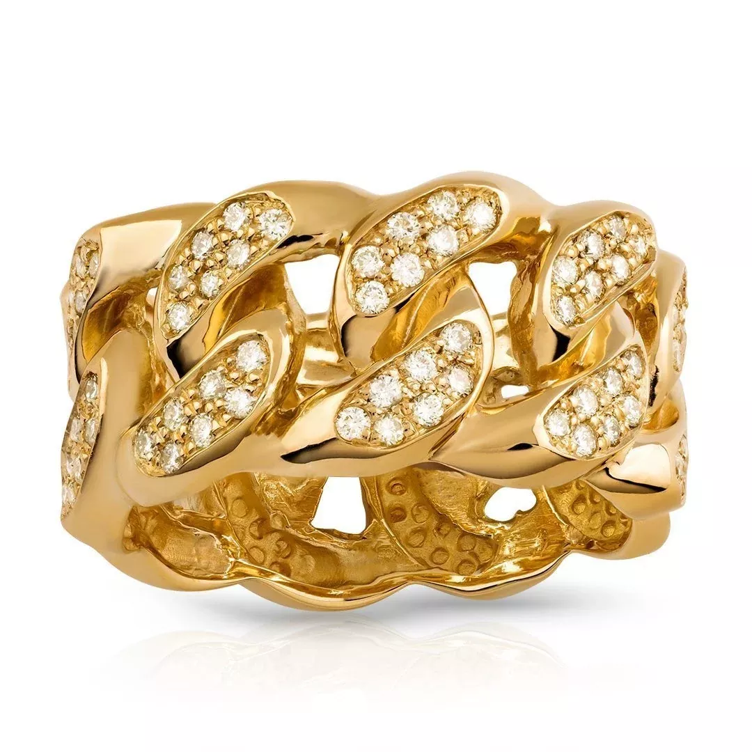 14k Yellow Gold Mens Diamond Cuban Link Ring 1.44 ctw