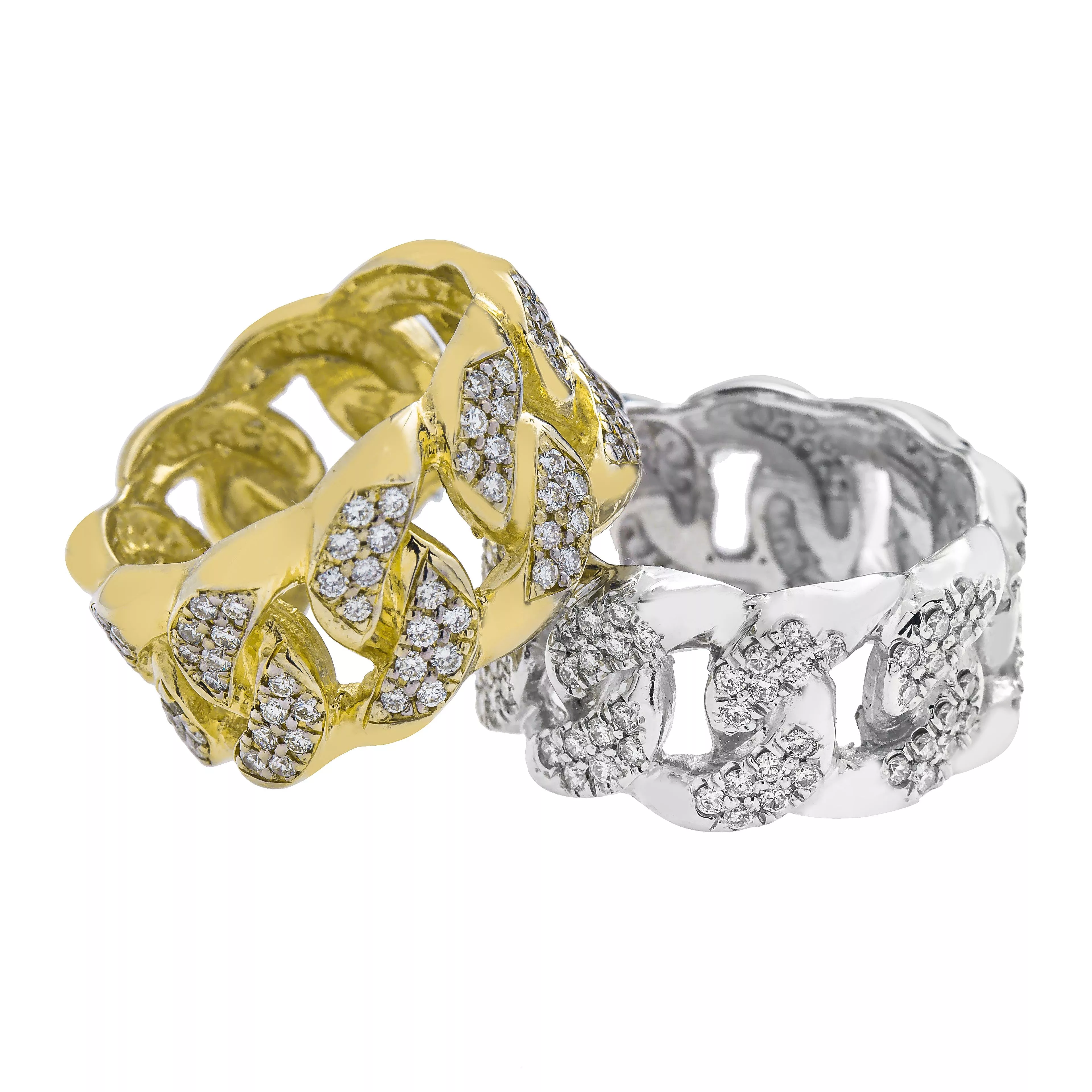 14k yellow Gold Mens Diamond Cuban Link Ring 1.5 Ctw