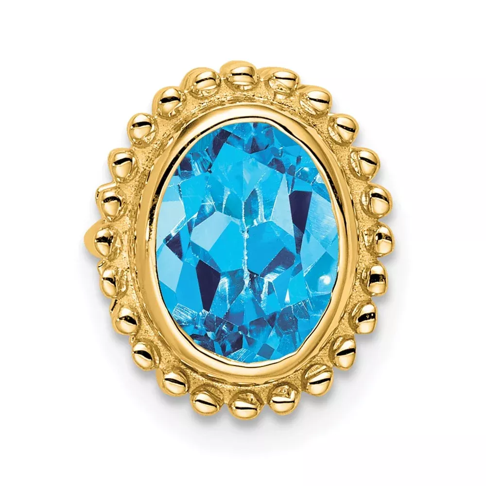 14K Yellow Gold Oval Blue Topaz Chain Slide
