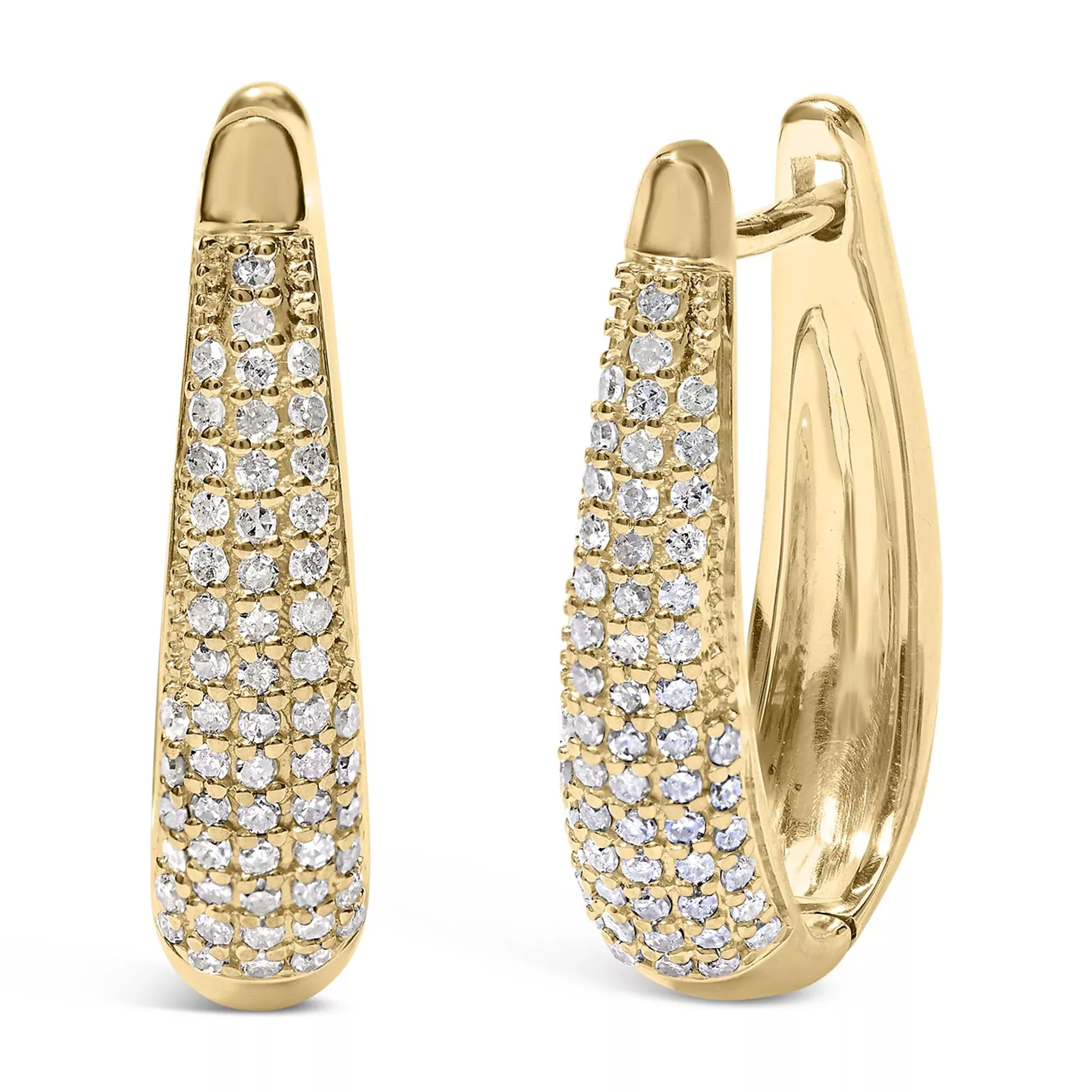 14K Yellow Gold Plated .925 Sterling Silver 3/8 Cttw Pave Set Diamond Hoop Earrings (H-I Color, I1-I2 Clarity)