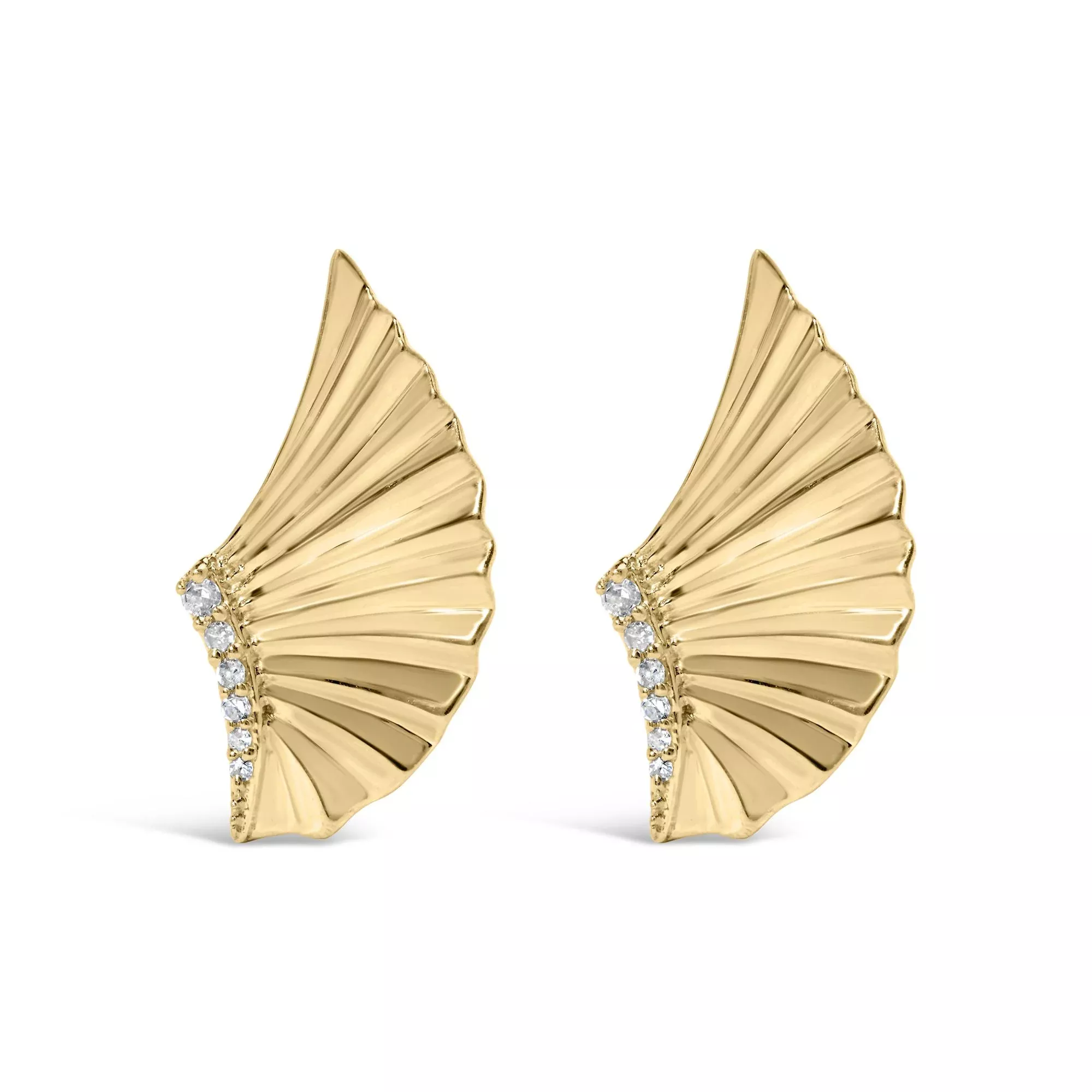 14K Yellow Gold Plated .925 Sterling Silver Diamond Accent Fan Wing Stud Earrings (H-I Color, I1-I2 Clarity)