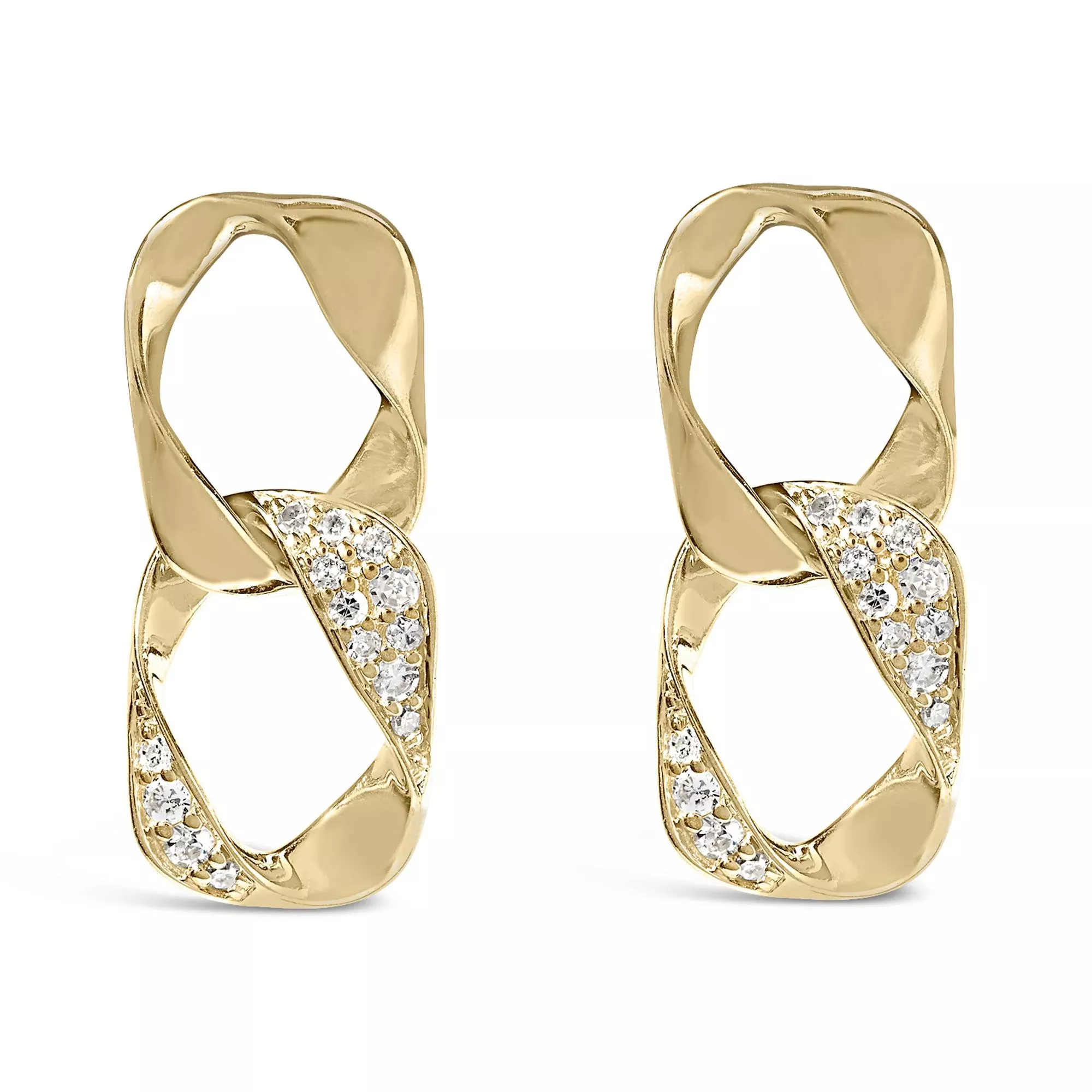 14K Yellow Gold Plated .925 Sterling Silver Open Link 1/5 Cttw Diamond Drop Earrings (H-I Color, I1-I2 Clarity)