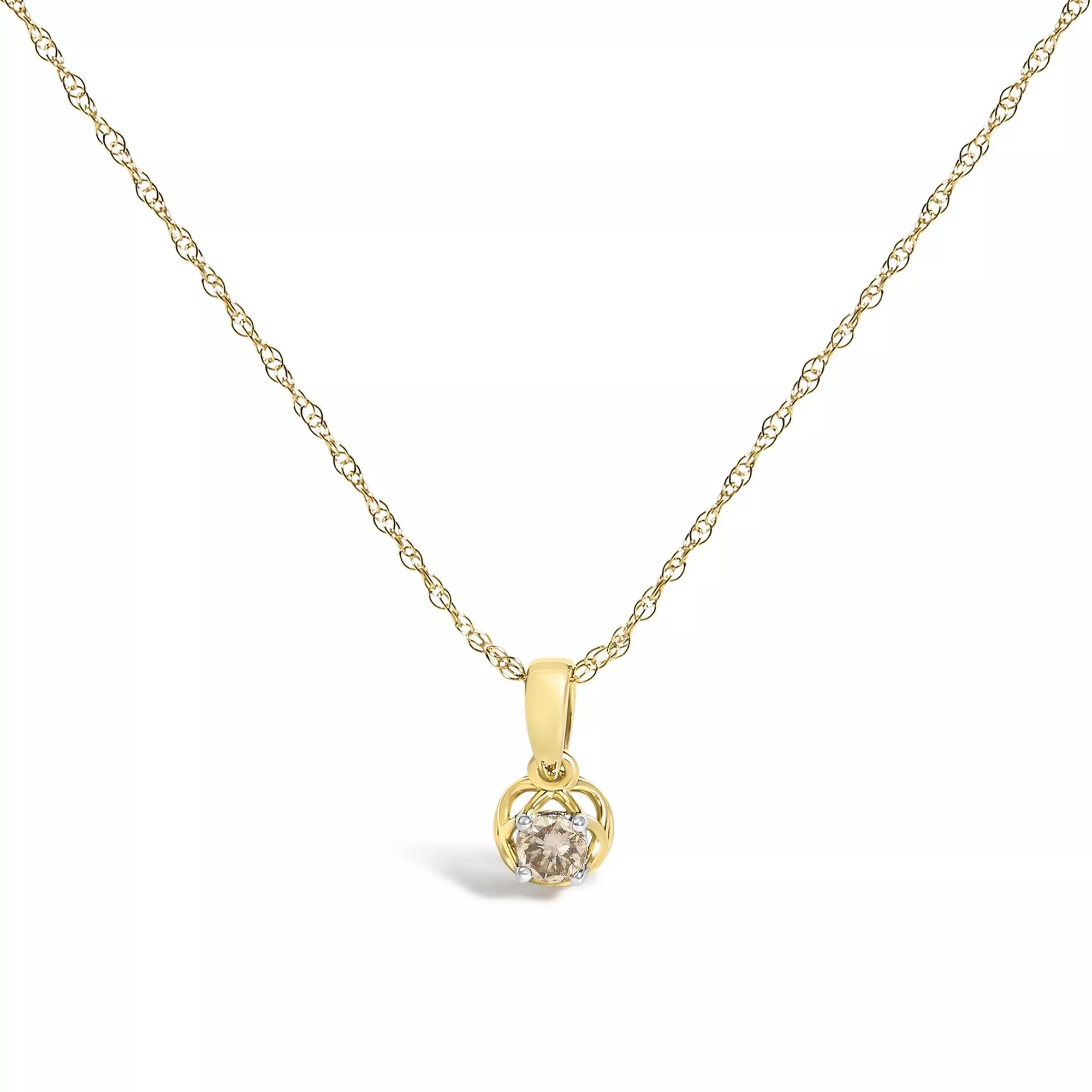 14K Yellow Gold Plated Silver 1/5 Cttw Diamond Openwork Pendant Necklace