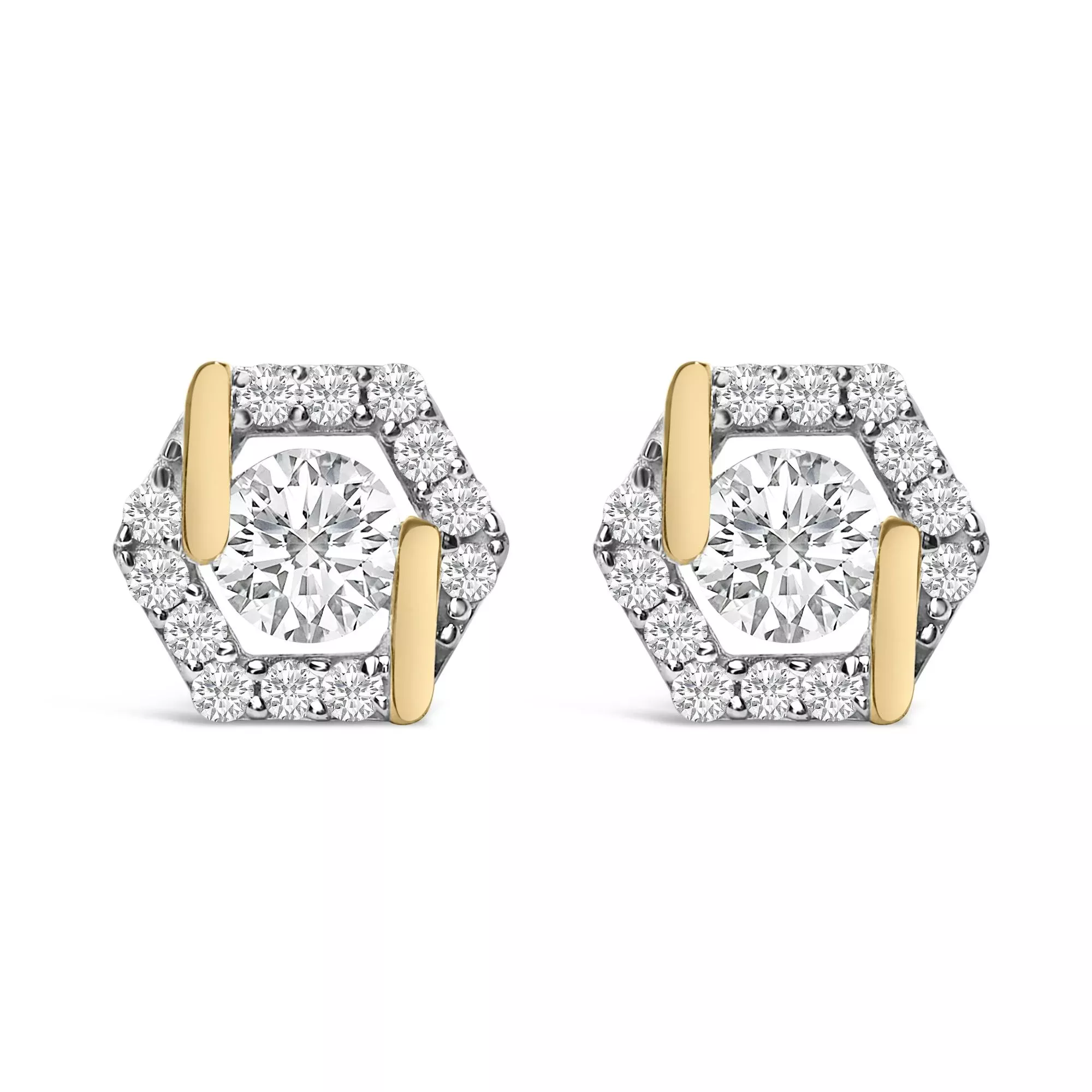 14K Yellow Gold Plated Silver 7/8 Cttw Lab Grown Diamond Hexagon Stud Earrings