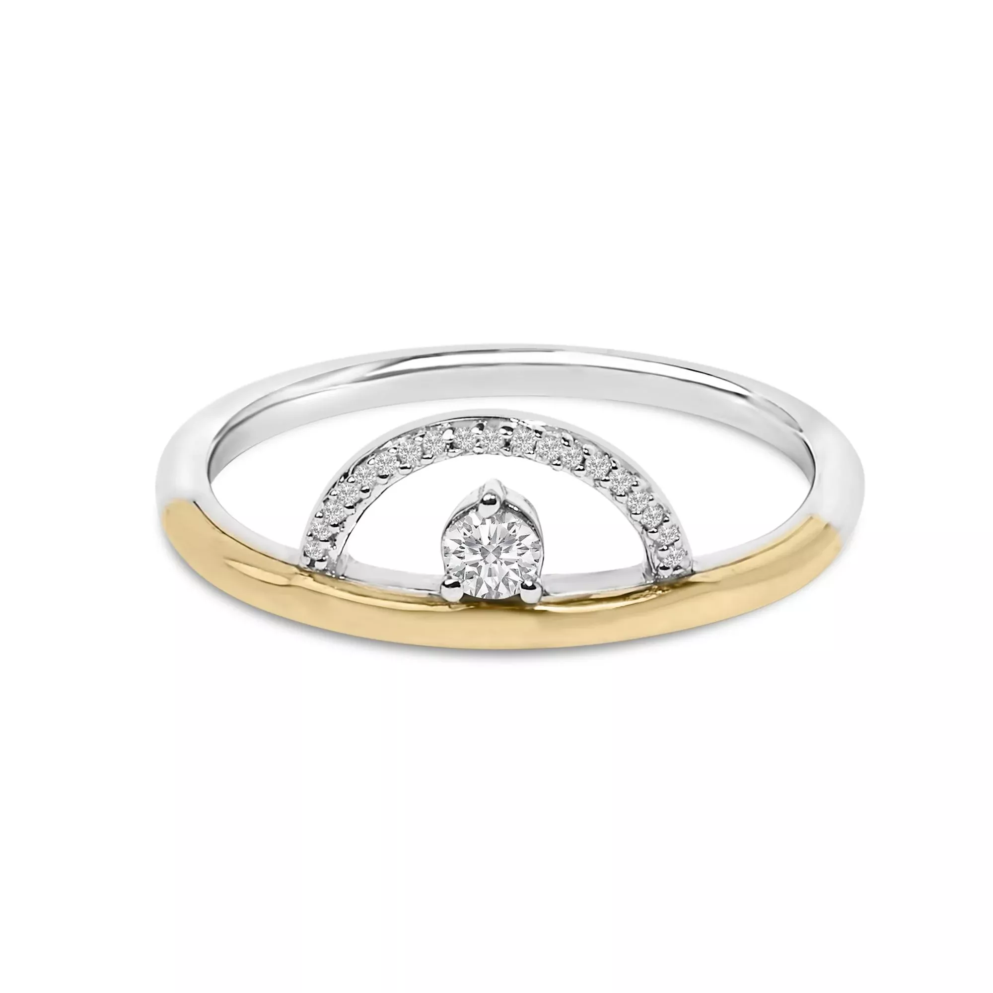 14K Yellow Gold Plated Sterling Silver 1/10 Cttw Diamond Arc Ring