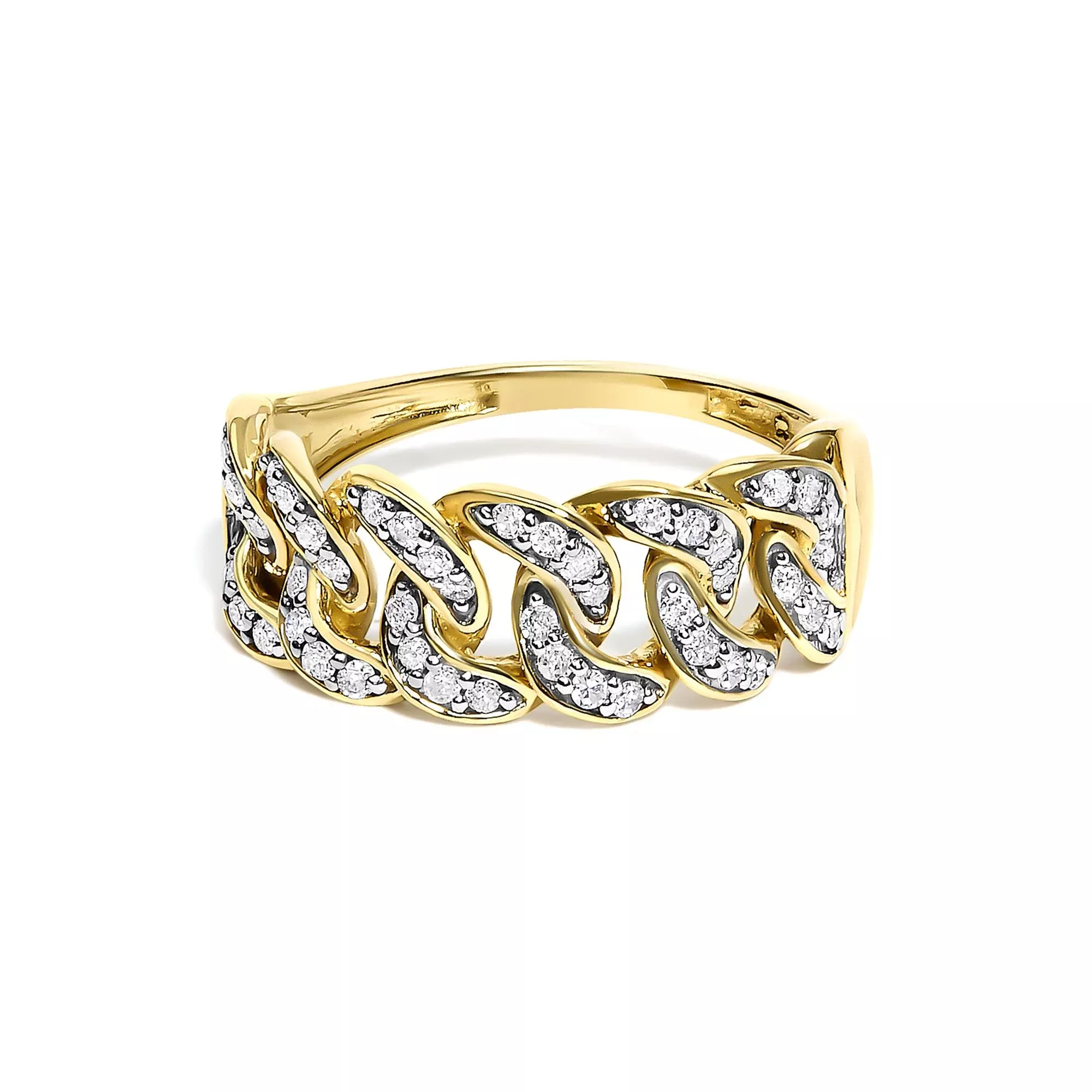 14K Yellow Gold Plated Sterling Silver 1/3 Cttw Diamond Curb Link Band Ring